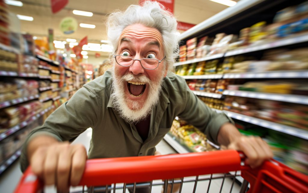 Brainwashed consumer at the supermarket